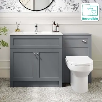 Milos Fog Grey Combination Vanity Basin and Miami Toilet 1300mm - Chrome Handles