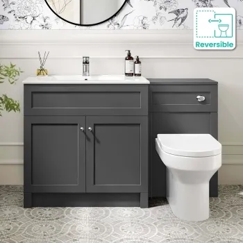 Milos Slate Grey Combination Vanity Basin and Miami Toilet 1300mm - Chrome Handles