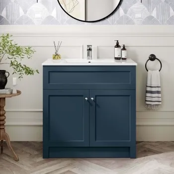 Milos Navy Blue Basin Vanity 800mm - Brushed Handles