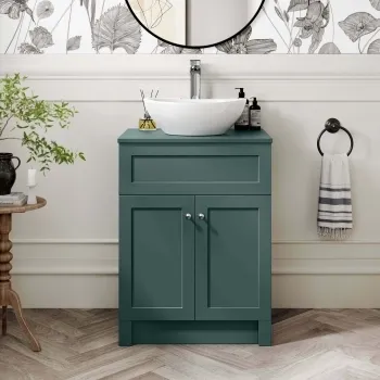 Milos Mystic Green Vanity with Oval Basin 600mm - Chrome Handles