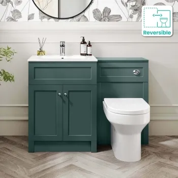 Milos Mystic Green Combination Vanity Basin and Miami Toilet 1100mm - Chrome Handles