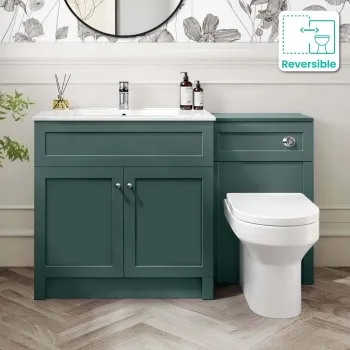 Milos Mystic Green Combination Vanity Basin and Miami Toilet 1300mm - Chrome Handles