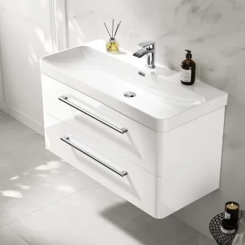 Omaha Gloss White Wall Hung Basin Drawer Vanity 1000mm