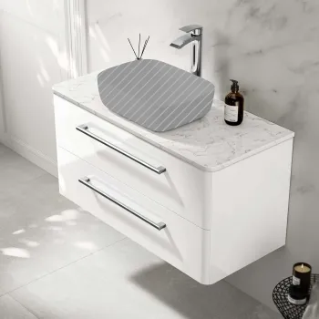 Omaha Gloss White Wall Hung Drawer Vanity with Marble Top 1000mm - Excludes Counter Top Basin