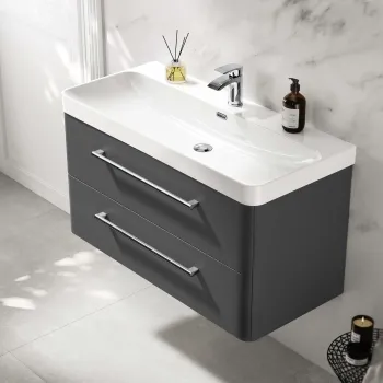 Omaha Slate Grey Wall Hung Basin Drawer Vanity 1000mm