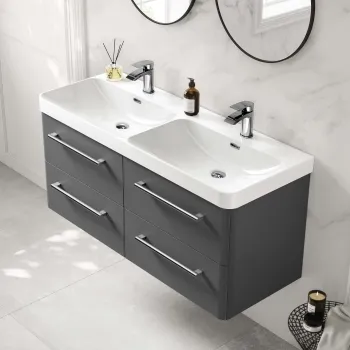 Omaha Slate Grey Wall Hung Double Basin Drawer Vanity 1200mm
