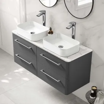 Omaha Slate Grey Wall Hung Drawer Vanity with Marble Top & Marin Basin 1200mm