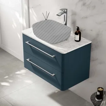 Omaha Navy Blue Wall Hung Drawer Vanity with Marble Top 800mm - Excludes Counter Top Basin