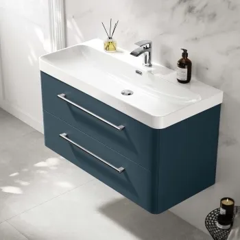 Omaha Navy Blue Wall Hung Basin Drawer Vanity 1000mm