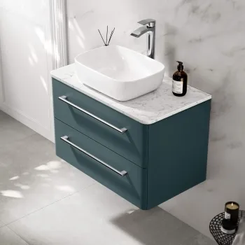 Omaha Mystic Green Wall Hung Drawer Vanity with Marble Top & Curved Counter Top Basin 800mm