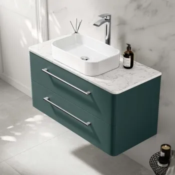 Omaha Mystic Green Wall Hung Drawer Vanity with Marble Top & Marin Basin 1000mm