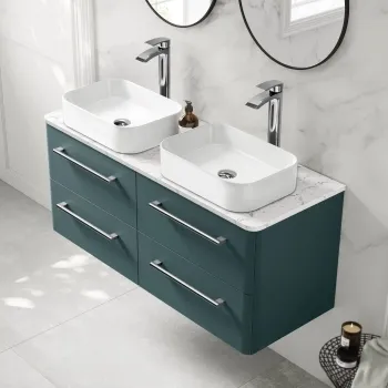 Omaha Mystic Green Wall Hung Drawer Vanity with Marble Top & Marin Basin 1200mm