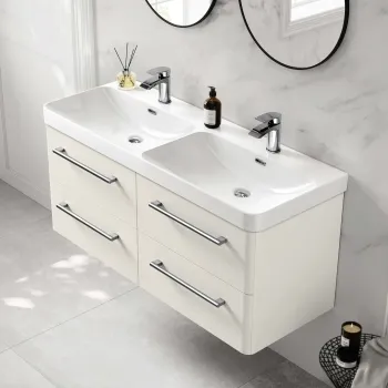 Omaha Linen White Wall Hung Double Basin Drawer Vanity 1200mm