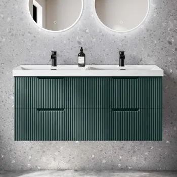 Crete Fluted Mystic Green Wall Hung Double Basin Drawer Vanity 1200mm