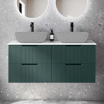 Crete Fluted Mystic Green Double Wall Hung Drawer Vanity with Marble Top 1200mm - Excludes Counter Top Basin