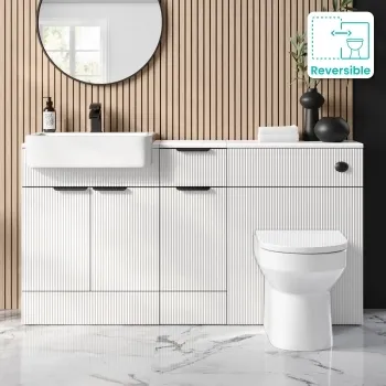 Sicily Fluted Coastal White Combination Vanity Basin and Miami Toilet 1500mm - Black Accents