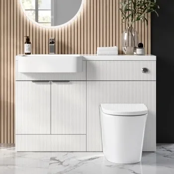 Sicily Fluted Coastal White Combination Vanity Basin and Boston Toilet 1200mm - Chrome Handles- Left Handed