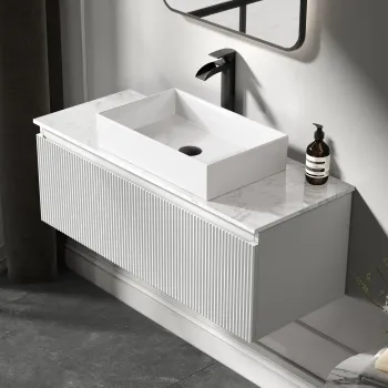 Malta Fluted Coastal White Wall Hung Drawer Vanity with Marble Top & Cody Basin 1000mm