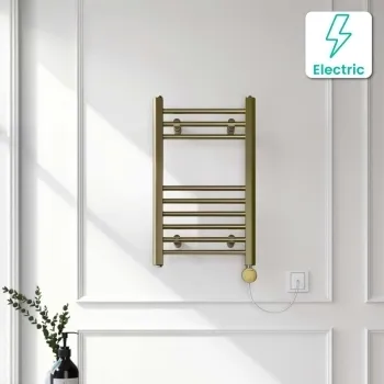 Barcelona Electric Antique Gold Straight Heated Towel Rail 650x400mm