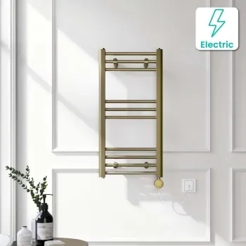 Barcelona Electric Antique Gold Straight Heated Towel Rail 800x400mm