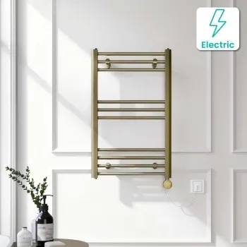Barcelona Electric Antique Gold Straight Heated Towel Rail 800x500mm