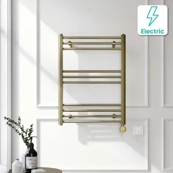 Barcelona Electric Antique Gold Straight Heated Towel Rail 800x600mm