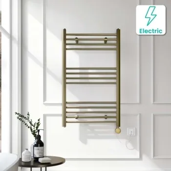 Barcelona Electric Antique Gold Straight Heated Towel Rail 1000x600mm