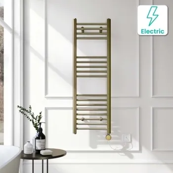 Barcelona Electric Antique Gold Straight Heated Towel Rail 1200x400mm