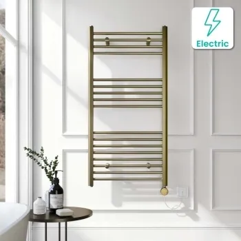 Barcelona Electric Antique Gold Straight Heated Towel Rail 1200x600mm