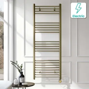 Barcelona Electric Antique Gold Straight Heated Towel Rail 1600x600mm