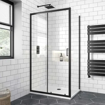London Matt Black 6mm Sliding Shower Enclosure 1000x760mm