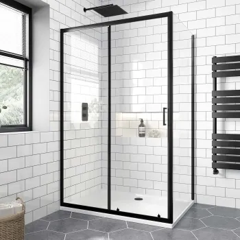 London Matt Black 6mm Sliding Shower Enclosure 1100x800mm