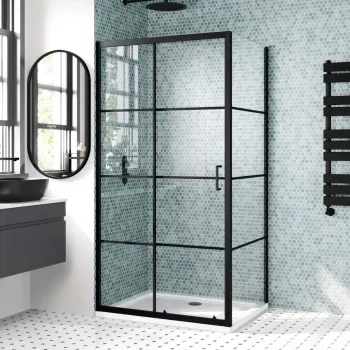 London Matt Black Grid 6mm Sliding Shower Enclosure 1000x700mm