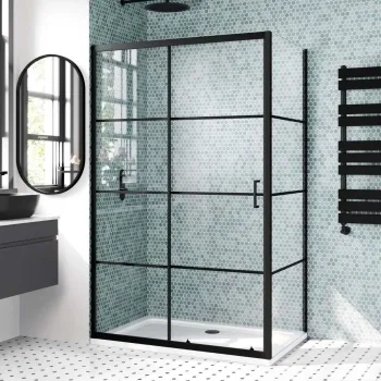 London Matt Black Grid 6mm Sliding Shower Enclosure 1200x700mm