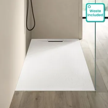 Tokyo Rectangular Matt White Slate Texture Stone Shower Tray 1600x700mm