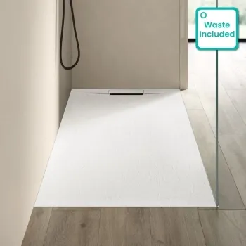 Tokyo Rectangular Matt White Slate Texture Stone Shower Tray 1600x900mm