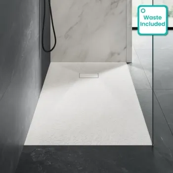 Berlin Rectangular Matt White Slate Effect SMC Composite Shower Tray 1700x900mm