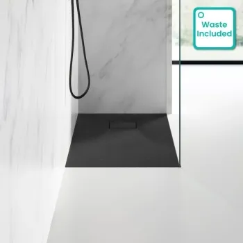 Berlin Rectangular Matt Black Slate Effect SMC Composite Shower Tray 900x700mm