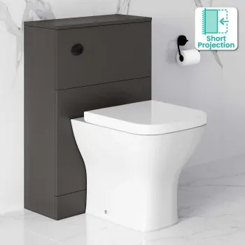 Elba Graphite Grey Slimline Back To Wall Unit and Atlanta Toilet - Black Accents