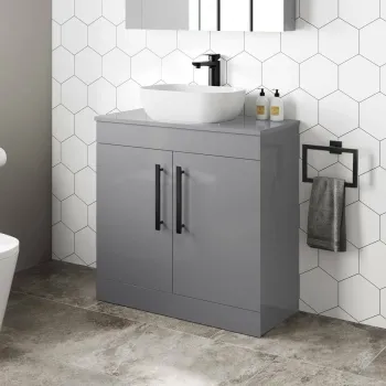 Avon Stone Grey Vanity with Curved Counter Top Basin 800mm - Black Accents