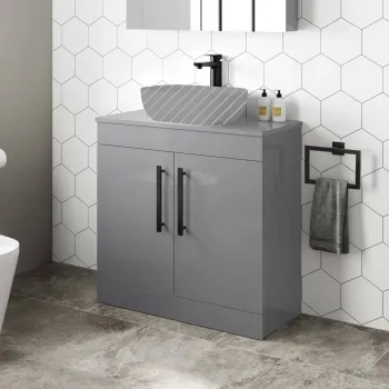Avon Stone Grey Counter Top Vanity 800mm - Black Accents