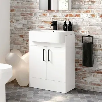 Harper Gloss White Vanity with Semi Recessed Basin 600mm - Black Accents