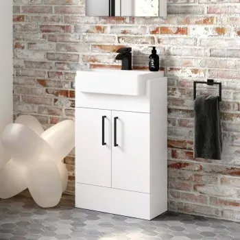 Harper Gloss White Vanity with Semi Recessed Basin 500mm - Black Accents