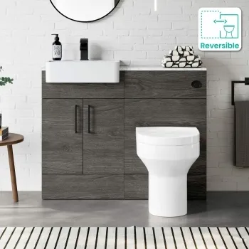 Harper Charcoal Elm Combination Vanity Basin with Marble Top & Denver Toilet 1000mm - Black Accents
