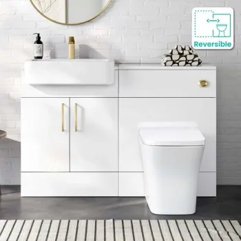 Harper Gloss White Combination Vanity Basin and Houston Toilet 1200mm - Brushed Brass Accents