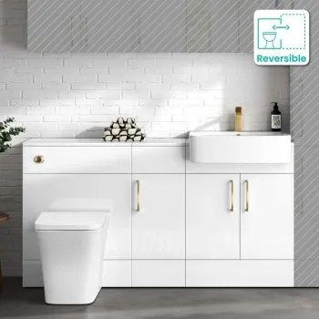 Harper Gloss White Combination Vanity Basin and Houston Toilet 1500mm - Brushed Brass Accents