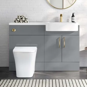 Harper Stone Grey Combination Vanity Basin and Houston Toilet 1200mm - Brushed Brass Accents - Right Handed