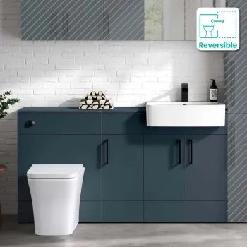 Harper Navy Blue Combination Vanity Basin and Houston Toilet 1500mm - Black Accents