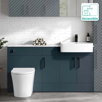 Harper Navy Blue Combination Vanity Basin with Marble Top & Tucson Toilet 1500mm - Black Accents