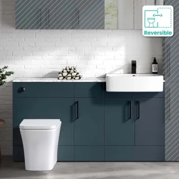 Harper Navy Blue Combination Vanity Basin with Marble Top & Houston Toilet 1500mm - Black Accents